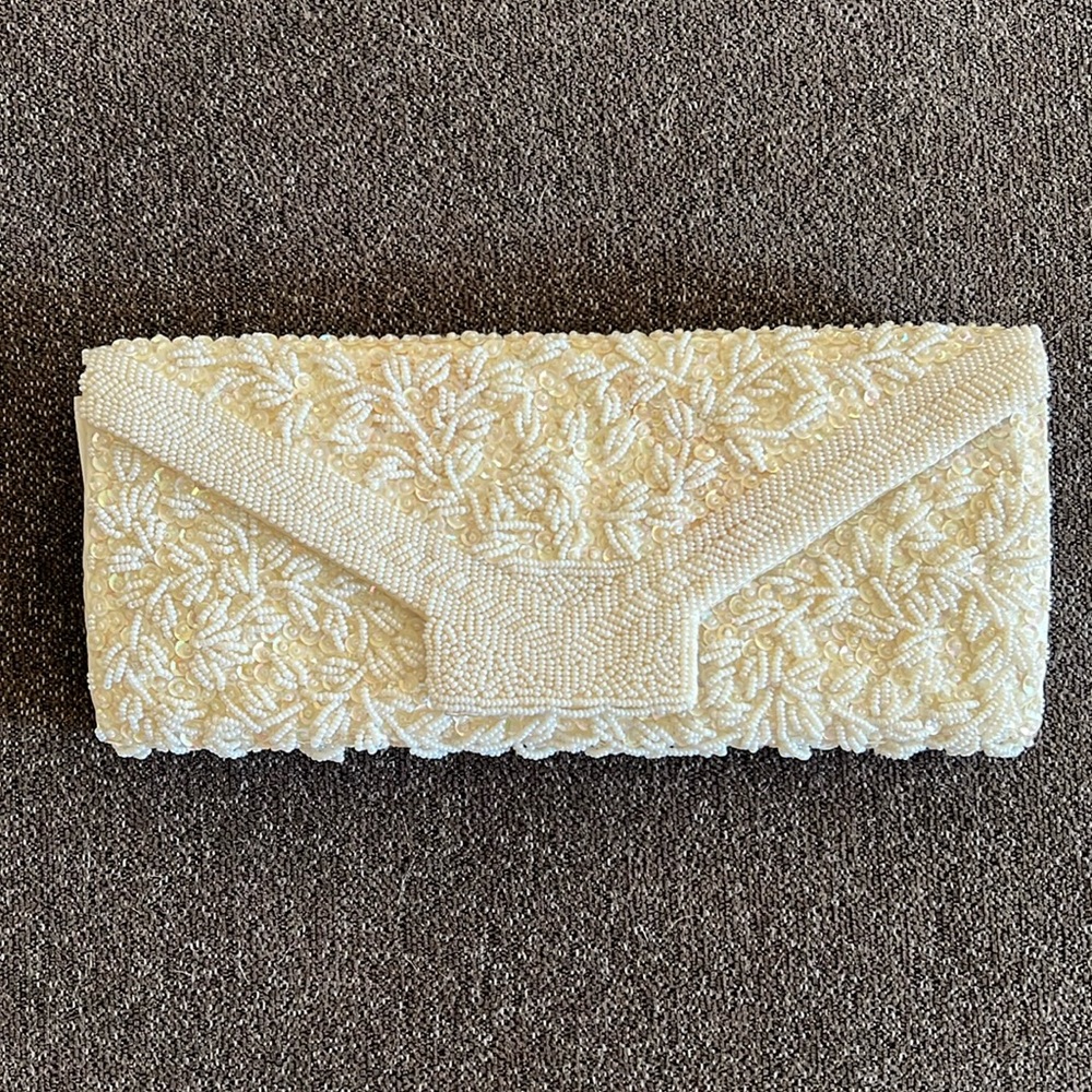 Beaded Clutch With Iridescent Sequins Color Ivory/Off White
